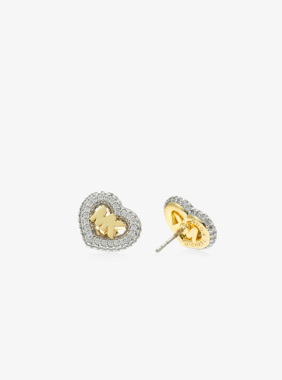 ロゴ & パヴェ ハート ピアス
