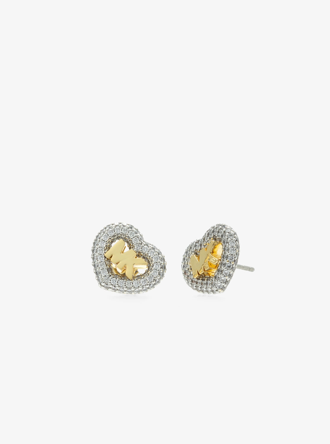 ロゴ & パヴェ ハート ピアス