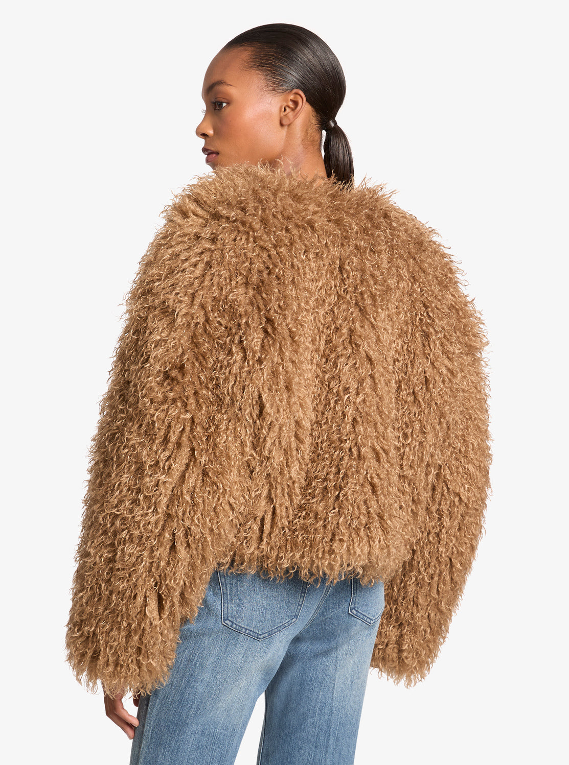 FAUX FUR COLLARLESS JKT