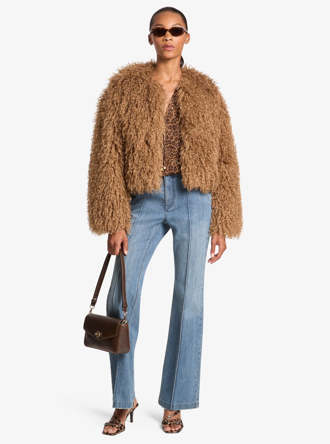 FAUX FUR COLLARLESS JKT